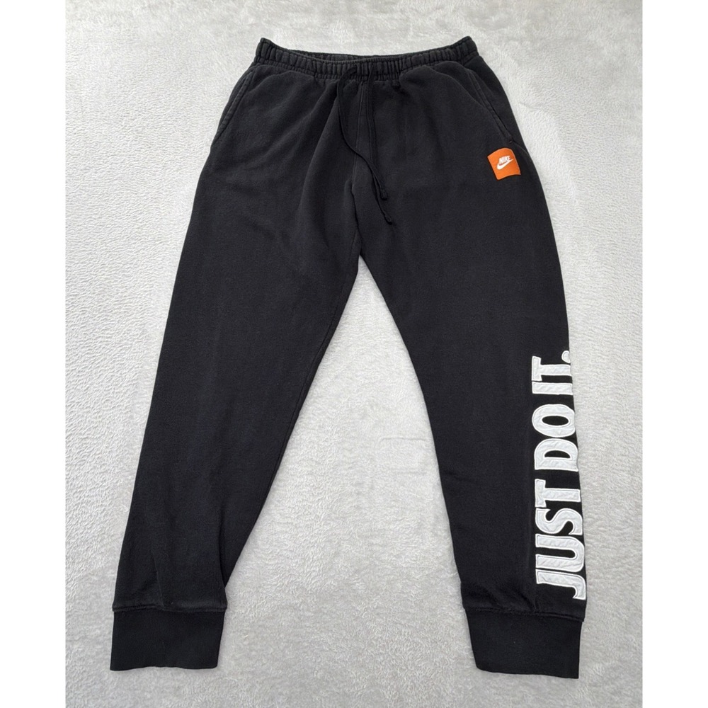 Nike Sportswear Just Do It Black Fleece Pants Woman's Size Large Elastic Gym Run